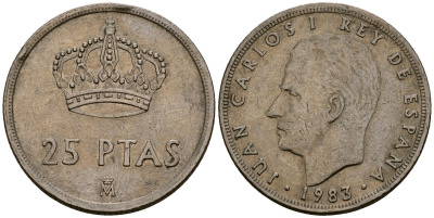 Испания 25 песет 1983 Хуан Карлос I (1975-2014) KM 824 медно-никель 4165-1014