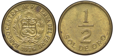 Перу 1/2 соля 1976 KM 265 латунь 4189-959
