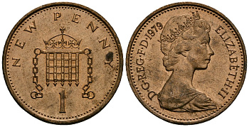 Великобритания 1 пенни 1979 Елизавета II (1952-2022) KM 915, Spink 4237 (B1) бронза 23-517