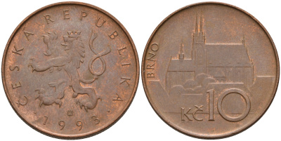 Чехия 10 крон 1993 кафедральный собор в Брно KM 4 сталь плакированная медью  UNC  4143-316