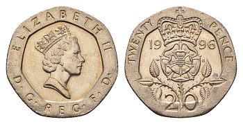 Великобритания 20 пенсов 1996 Елизавета II (1952-2022) KM 939, Spink 4361 (G2) медно-никель 4696-848