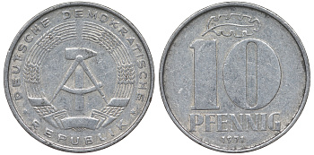ГДР 10 пфеннигов 1971 А KM 10 алюминий 62-824
