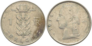 БЕЛЬГИЯ 1 ФРАНК 1978 BELGIE, БОДУЭН I (1951-1993) KM 143.1 медно-никель 119-644