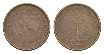 Либерия 1/2 цента 1937 KM 10 латунь 4614-749
