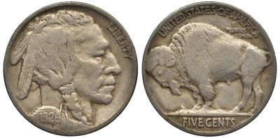 США 5 ЦЕНТОВ 1926 ИНДЕЕЦ, БИЗОН KM 134 медно-никель 27-627