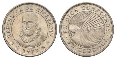 Никарагуа 1 кордоба 1972 год-тип KM 26 медно-никель UNC 4666-754