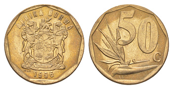 ЮАР 50 центов 1996 Зантедеския Эллиота (калла), герб KM 163 сталь плакированная бронзой aUNC 4627-227