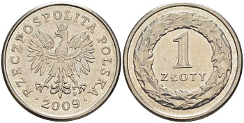 ПОЛЬША 1 ЗЛОТЫЙ 2009 MW KM 282 медно-никель 54-2025
