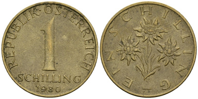 Австрия 1 шиллинг 1980 KM 2886 алюминиевая бронза 4167-1151