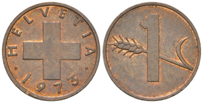 Швейцария 1 раппен 1973 KM 46 бронза aUNC 4115-1125