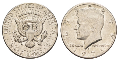 США 1/2 доллара (50 центов) 1971 D, Джон Кеннеди KM 202b медь плакированная медно-никелем aUNC 215-1231