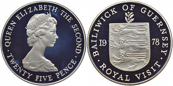 Гернси 25 пенсов 1978 Королевский визит KM 32a серебро PROOF 02-090-34