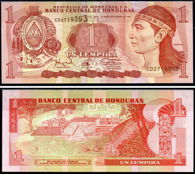 Гондурас 1 лемпира 1997 Индейский вождь Лемпира, руины древних Майя Pick 79A бумага UNC (пресс) 6283-11-4-1