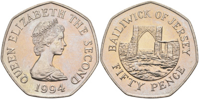 Джерси 50 пенсов 1994 замок Гросне, Елизавета II (1952-) KM 58.1 медно-никель UNC 4583-614