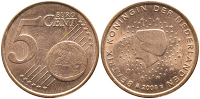 Нидерланды 5 евроцентов 2008 KM 236 сталь плакированная медью UNC 259-647