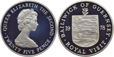 Гернси 25 пенсов 1978 Королевский визит KM 32a серебро PROOF 11-090-34