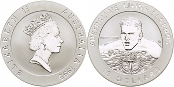 Австралия 10 долларов 1995 Олимпийское золото Австралии, Маррей Роуз KM 302 серебро PROOF 1082-8-53