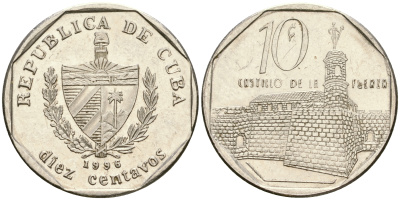 Куба 10 сентаво 1996 форт в Гаване Ла-Фуэрса KM 576.2 сталь плакированная никелем 4364-1537