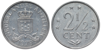 Нидерландские Антильские острова (Нидерландские Антилы) 2 1/2 цента 1979 Юлиана (1948-1980) KM 9а алюминий UNC 4118-744