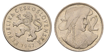 Чехословакия 2 кроны 1947 KM 23 медно-никель aUNC 4116-1016