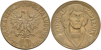 Польша 10 злотых 1969 MW, Николай Коперник KM 51а медно-никель    4599-643