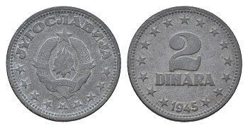 Югославия 2 динара 1945 год-тип KM 27 цинк 4660-447