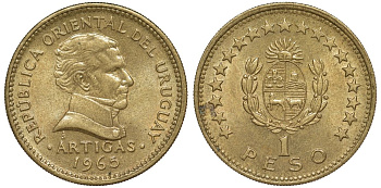 Уругвай 1 песо 1965 KM 46 алюминиевая бронза 106-754