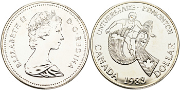 Канада 1 доллар 1983 XII летняя Универсиада в Эдмонтоне KM 138 серебро UNC 1091-9-31