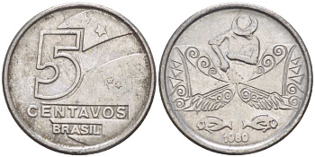 БРАЗИЛИЯ 5 СЕНТАВО 1989 РЕФОРМА 1989-1990 KM 612 нержавеющая сталь 105-739