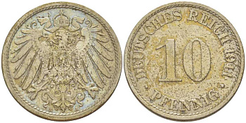 ГЕРМАНИЯ 10 ПФЕННИГОВ 1911 A KM 12, J. 13, Weege 8 медно-никель 212-147