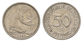 ФРГ 50 пфеннигов 1982 D KM 109.2, J. 384a медно-никель 4632-552