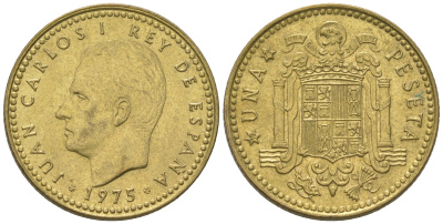 Испания 1 песета 1975 (79) Хуан Карлос I (1975-2014) KM 806 алюминиевая бронза 54-812