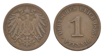 Германия 1 пфенниг 1895 J, Вильгельм II (1888-1918) KM 10, J. 10 медь 4639-1114
