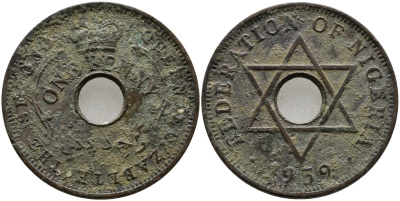 Нигерия 1 пенни 1959 Елизавета II (1952-), Британский протекторат KM 2 бронза 51-335