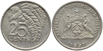 Тринидад и Тобаго 25 центов 1997 цветок дикая пуансеттия KM 32 медно-никель 4396-769