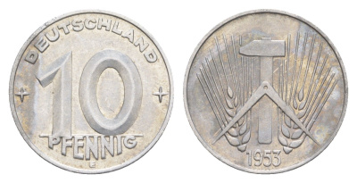 ГДР 10 пфеннигов 1953 E KM 7 алюминий 4647-946