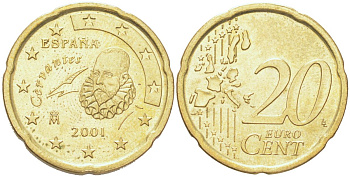 Испания 20 евроцентов 2001 KM 1044 нордик UNC 4614-755