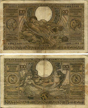 БЕЛЬГИЯ 100 ФРАНКОВ = 20 БЕЛГА 1934 18 АВГУСТА 1934, АЛЬБЕРТ И ЕЛИЗАВЕТА Pick 107 бумага 7214-45-1