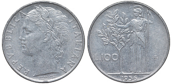 Италия 100 лир 1956 R KM 96.1 нержавеющая сталь 4144-125