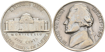 США 5 ЦЕНТОВ 1964 ДЖЕФФЕРСОН KM A192 медно-никель 190-115