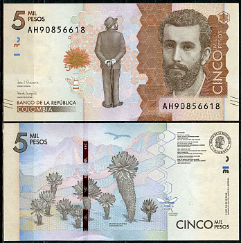 Колумбия 5000 песо 2019 Хосе Асунсьон Сильва, экосистема Райского уголка Pick 459 e  бумага  UNC (пресс) 447-70-2