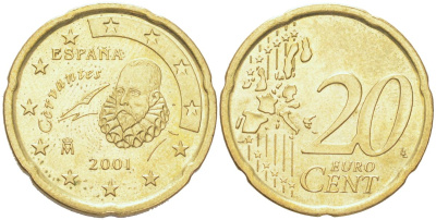 Испания 20 евроцентов 2001 KM 1044 нордик UNC 4614-755