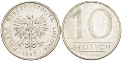 Польша 10 злотых 1987 MW KM 152.1, Parchimowicz 243d медно-никель 4519-1011