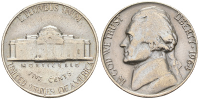 США 5 ЦЕНТОВ 1964 ДЖЕФФЕРСОН KM A192 медно-никель 190-115