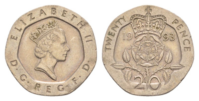 Великобритания 20 пенсов 1993 Елизавета II (1952-2022) KM 939, Spink 4361 (G2) медно-никель 4632-551