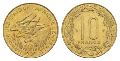 Центральная Африка (BEAC) 10 франков 1996 KM 9 медь алюминий никель UNC 4652-1032