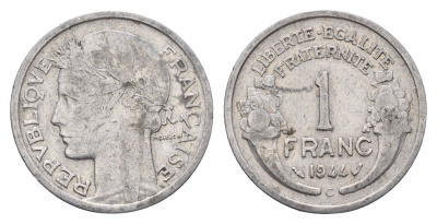 Франция 1 франк 1944 C KM 885a.3 алюминий 4118-347