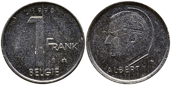 БЕЛЬГИЯ 1 ФРАНК 1998 BELGIE, АЛЬБЕРТ II (1993-) KM 188 железо плакированное никелем 4387-643