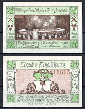 Штасфурт (Пруссия, Саксония) 25 пфеннигов 1921 Mehl Grabowski 1256.2a-3/6 бумага UNC (пресс) 7556-65-1-2