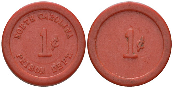 США, тюремное управление Северной Каролины тюремный жетон в 1 цент ND (1930-1970) TC?302197, Zara?NC-7, BHJD?NC-NCP-TB-001 пластик 4151-358